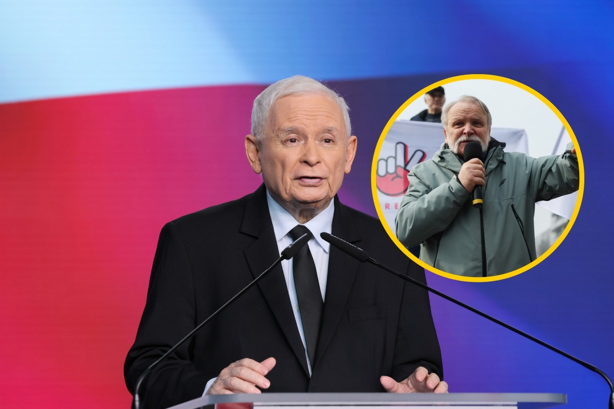 Jarosław Kaczyński przemawia, ogłaszając Adama Borowskiego kandydatem na RPO.