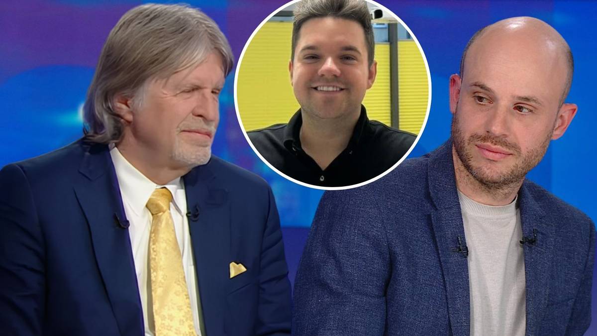 Uczestnicy debaty telewizyjnej na temat zarobków lekarzy w Polsce, z widocznymi panelistami i prowadzącą.